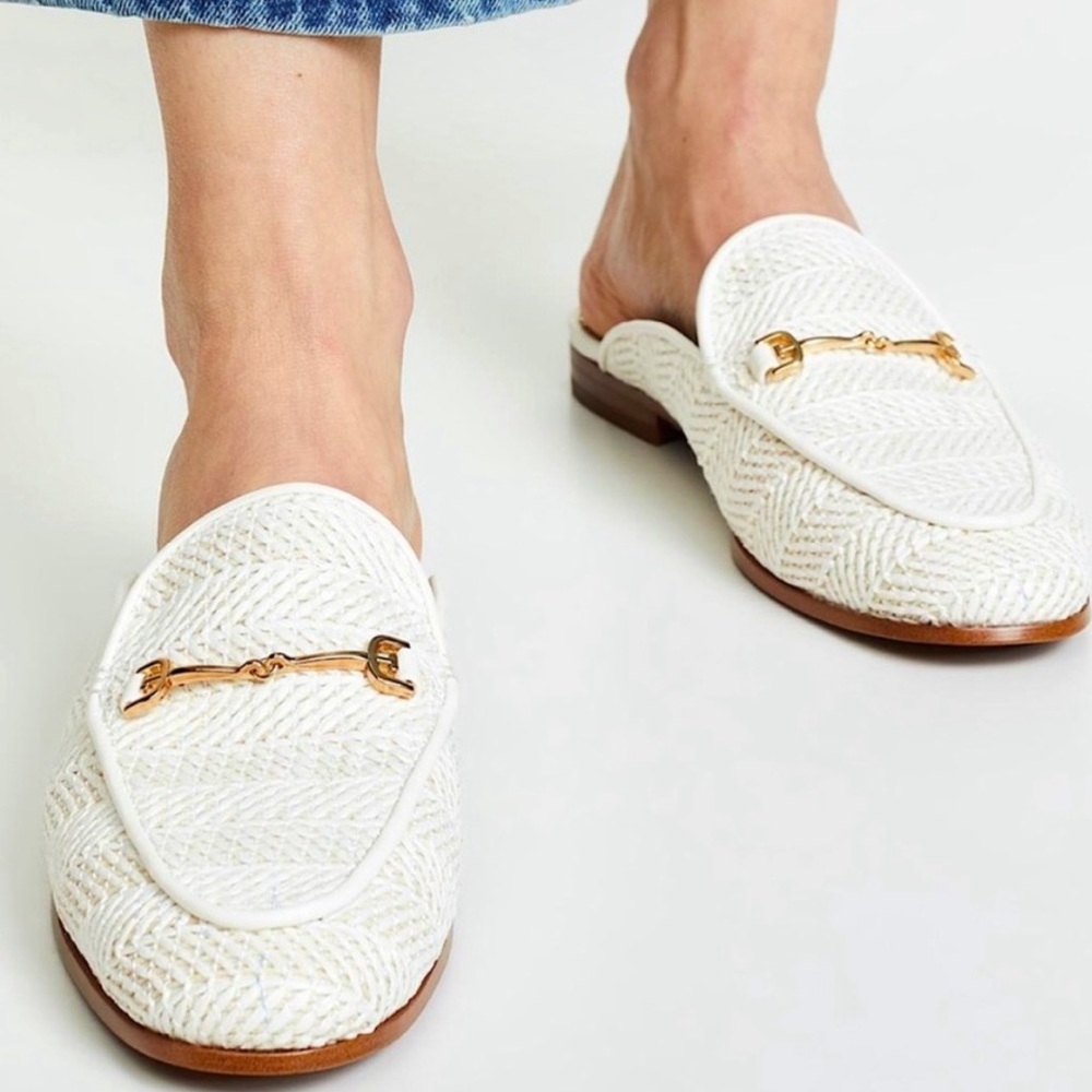 Sam Edelman White Woven Backless Horsebit Mules